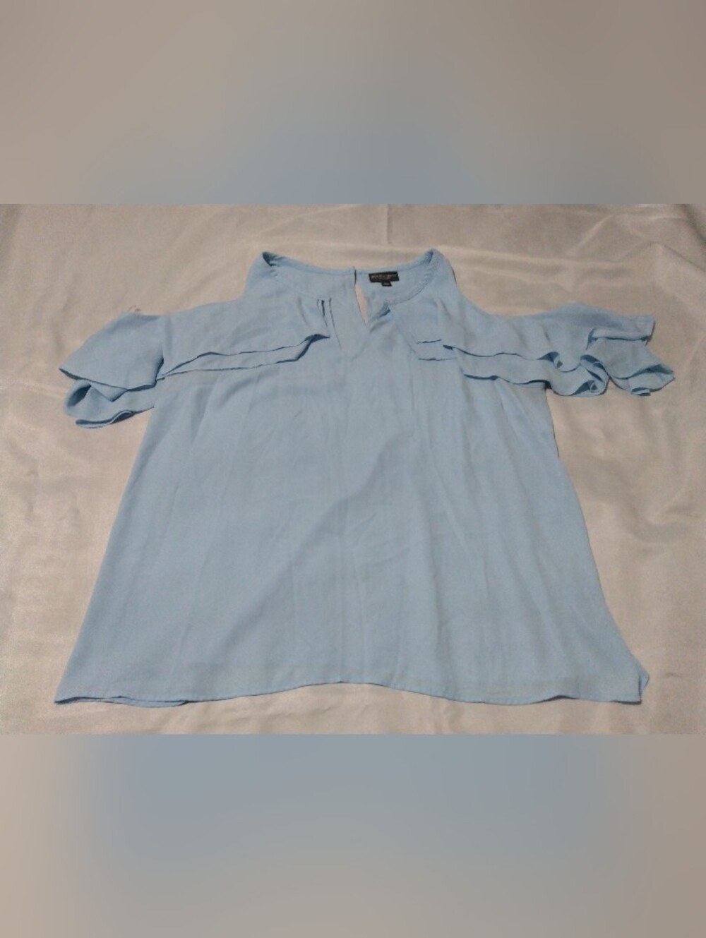 ♥️3/$15 BOLD elements Light Blue Cold-Shoulder Ruffle Blouse